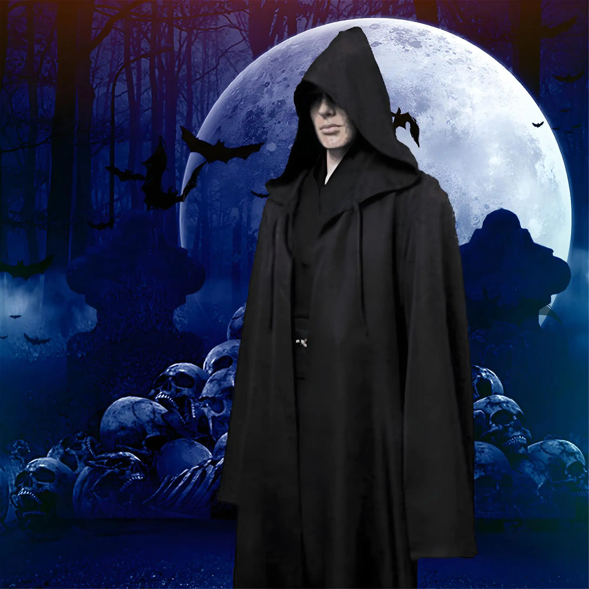 Masquerade Black Hooded Cloak – Long Unisex Witch Robe