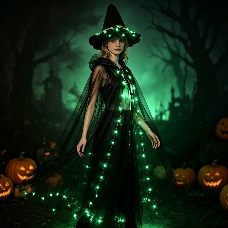 LED Light-Up Ghost Cloak – Halloween Cape & Hat Set Options