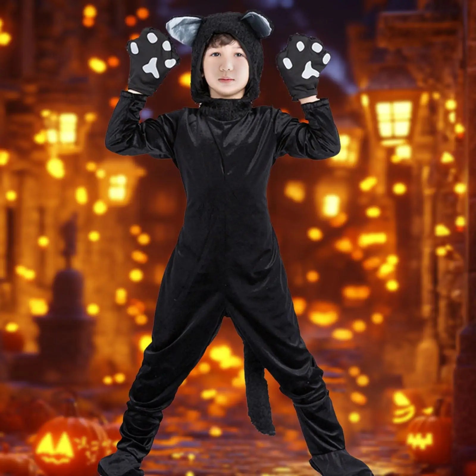 Kids Black Cat Costume – Jumpsuit, Gloves & Foot Covers