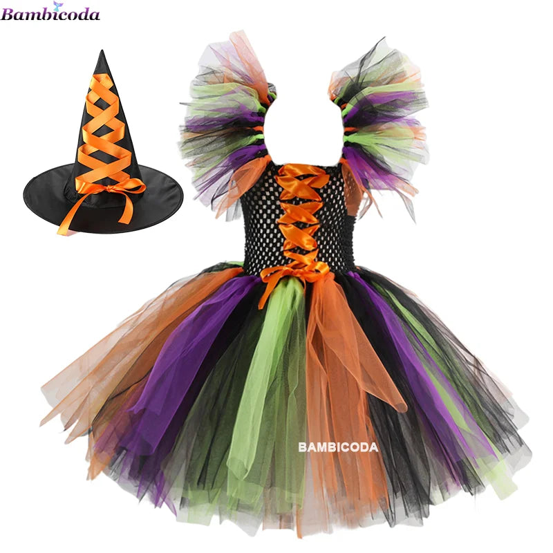 Kids' Witch for Girls Tutu Knee Dress Broom Pantyhose Outfit Girls dresses Hat - alternate view 11
