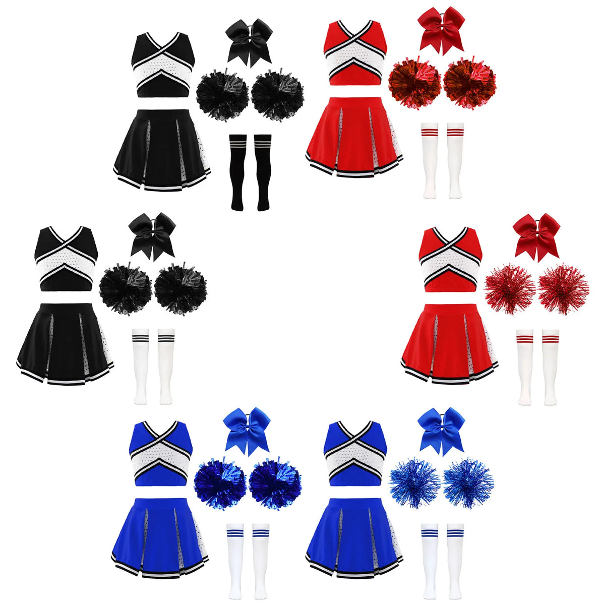 Girl Costume Cheerleader Costume Cheerleading Uniform Outfit Sequins Crop Top Skirt