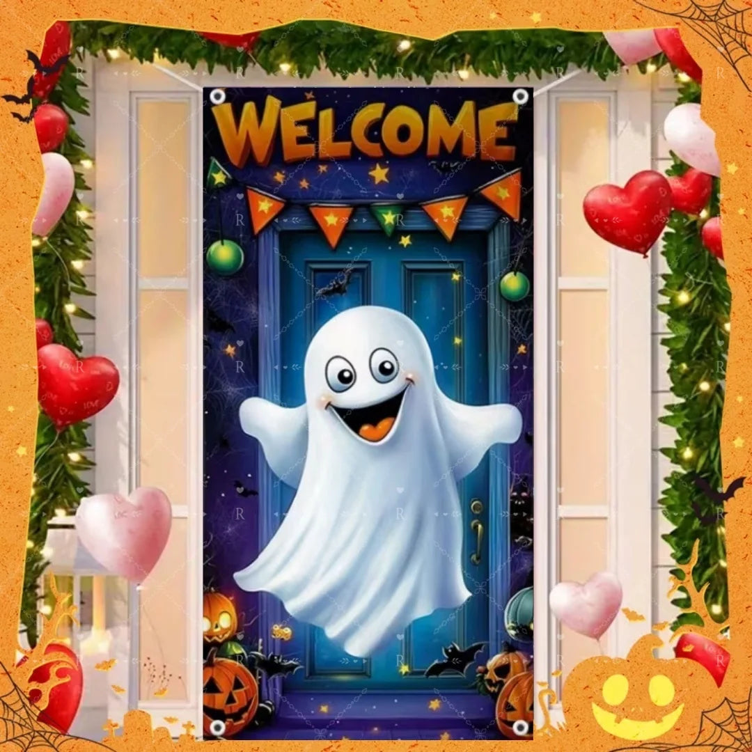 Happy Halloween Decor Door Cover Banner Horror Night Castle Bat Ghost Pumpkin - product image 24