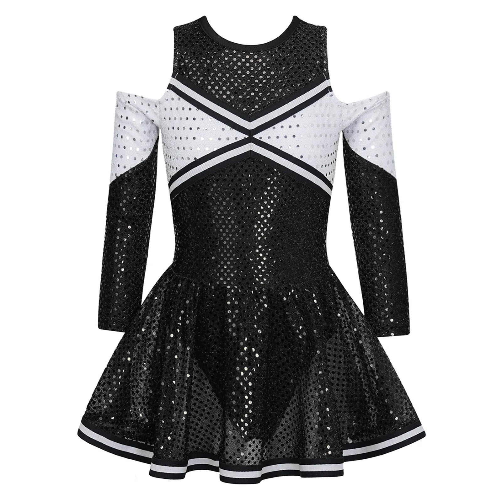 Kids Girls Cheerleader Costume Halloween Cosplay Cheerleading Dance Outfits Sequins Dress with Pom Poms Bow - product image 16