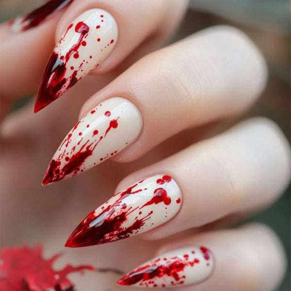 24Pcs Halloween Almond Fake Nails Red Blood Designs Press On Nails Simple DIY Manicure Full Cover False Nail - product image 1