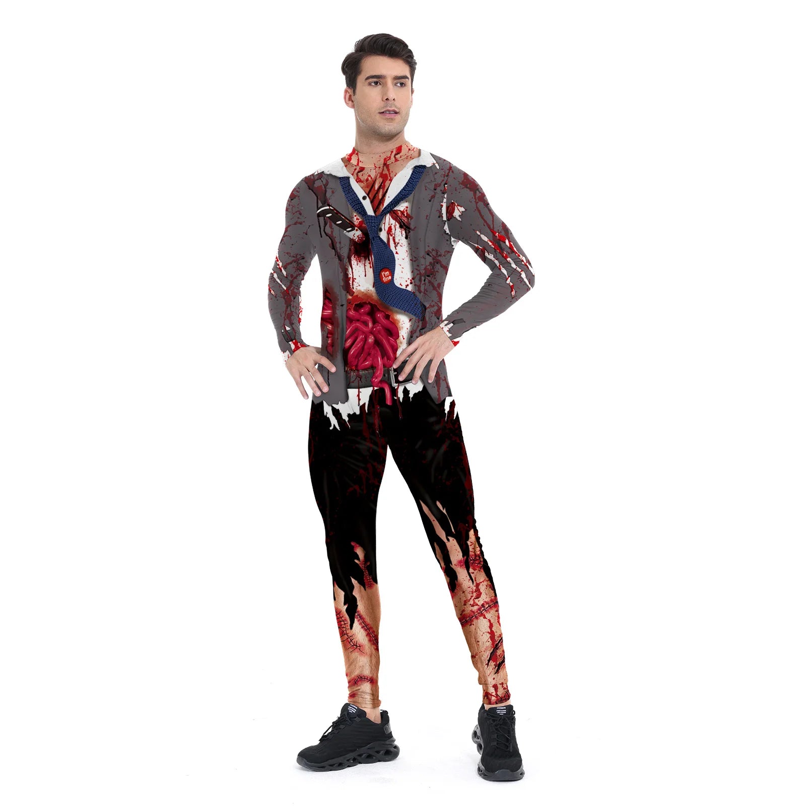 Halloween Adult Women's Digital Printing Suit Skeleton Sexy Slim Fit Long Sleeve - Discount Halloween City