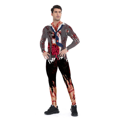 Halloween Adult Women's Digital Printing Suit Skeleton Sexy Slim Fit Long Sleeve - Discount Halloween City