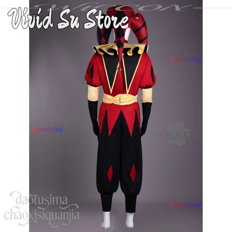 Pierrotot Horror Clown Uniform Suit Big Hat Black Red Retro Suit White Wigs Mask Halloween - mask / XS