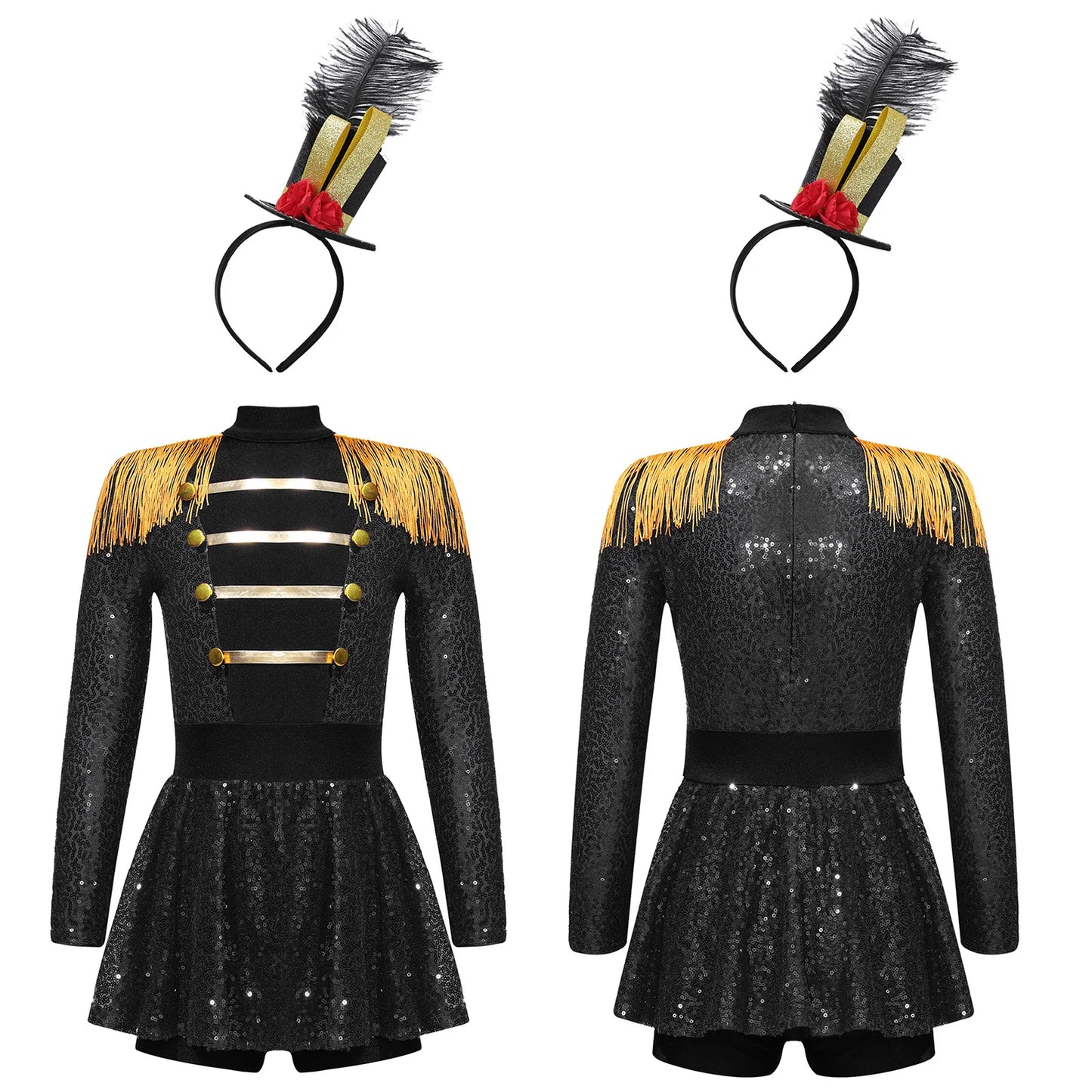 Kids' Ringmaster Circus Long Sleeve Tassel Shoulder Zipper Sequin Tutu Costume - alternate view 7