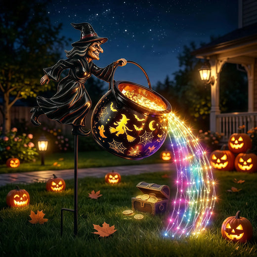 Solar Witch Cauldron Garden Stake Light, 100 LED, 33.5"