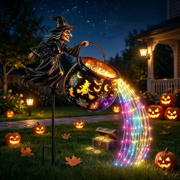 Solar Witch Cauldron Garden Stake Light, 100 LED, 33.5"