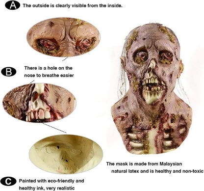 MAKEATREE Scary Walking Dead Zombie Head Mask Latex Creepy Halloween Costume Horror Adult Halloween - product image 6