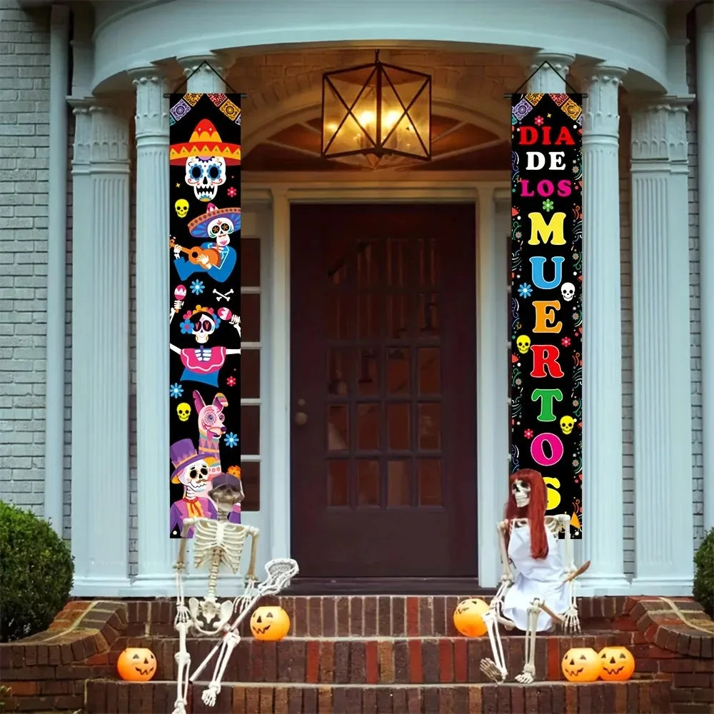 Dia De Los Muertos Porch Door Banner Sugar Skull Decor Hanging Couplet for - product image 4