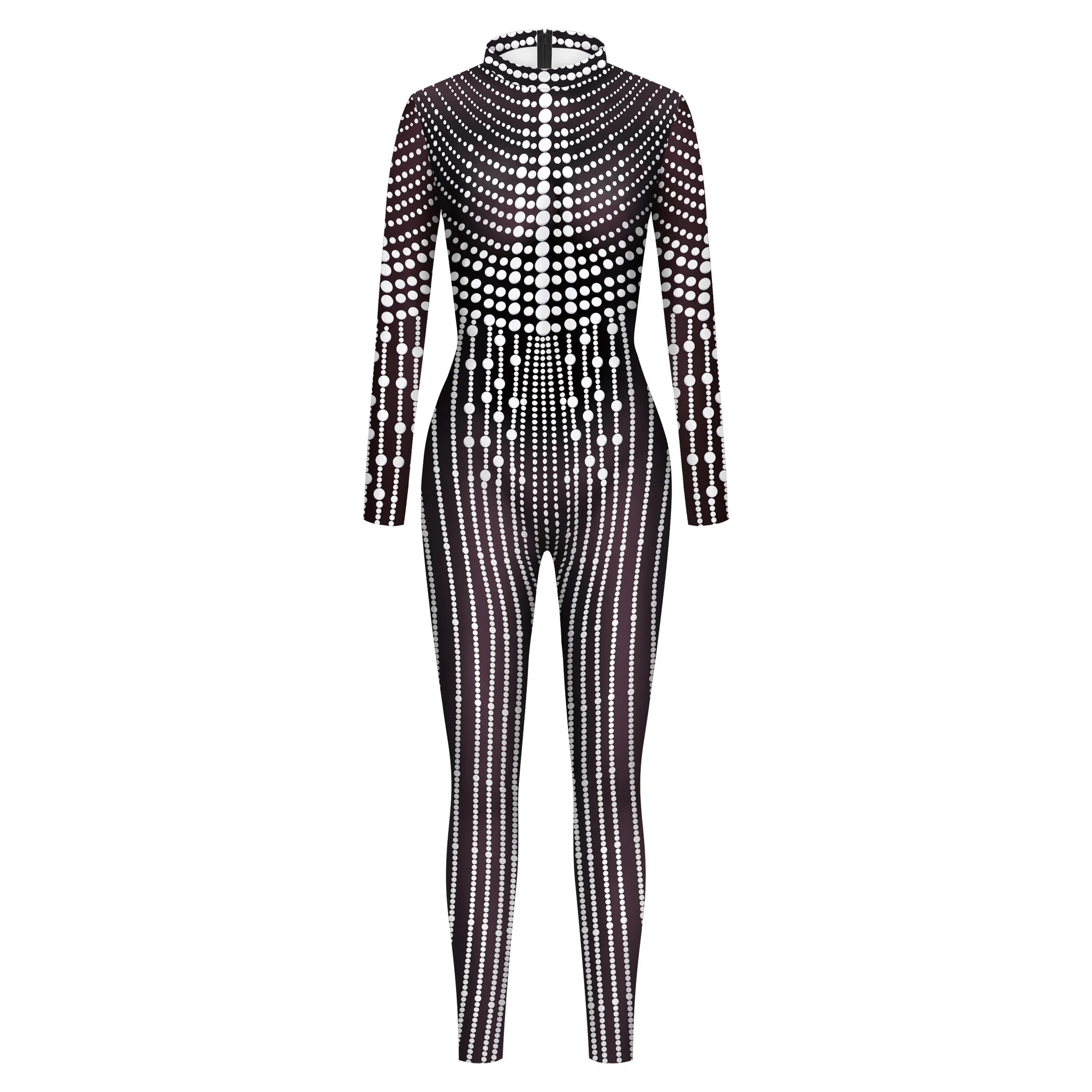Halloween Costume Shiny Sexy Lace Sequins Pattern 3D Printed Slim Bodysuit Theme Jumpsuit for Women