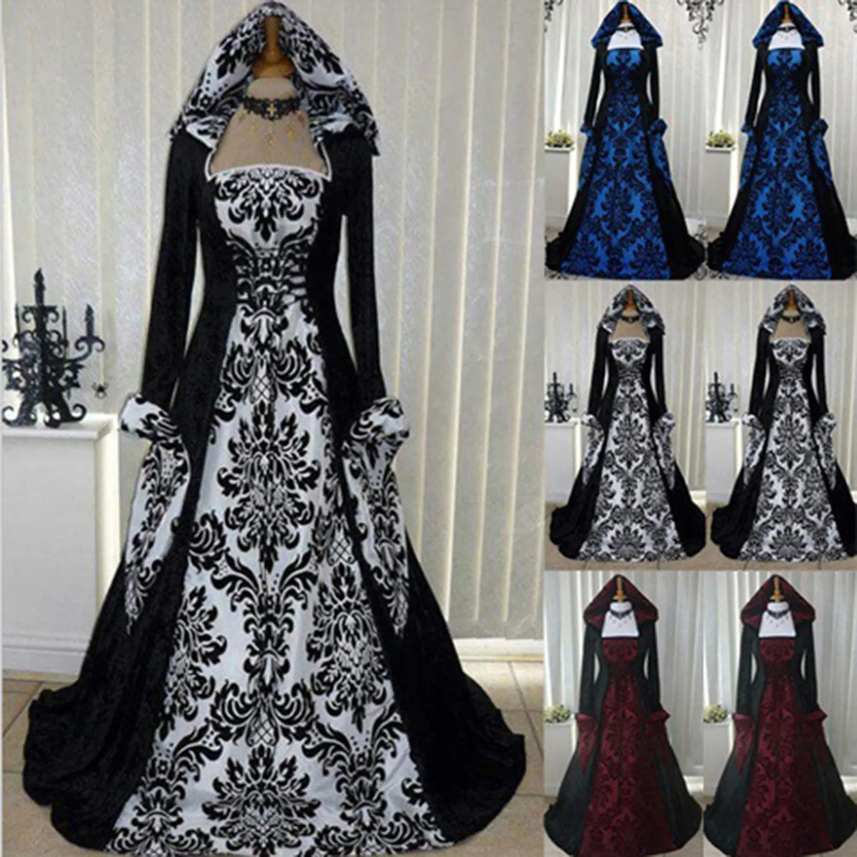 Costume Wicca Witch Medieval Dress Women Adult Plus Size Scary Costume Gothic Wizard