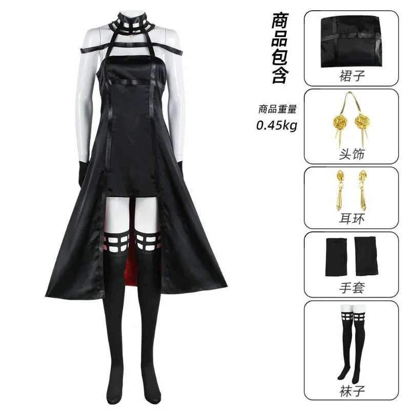 Halloween Anime Yor Forger Costume Outfit Gothic Assassin Black Red Skirt Dress Suit - Costume Wig / M