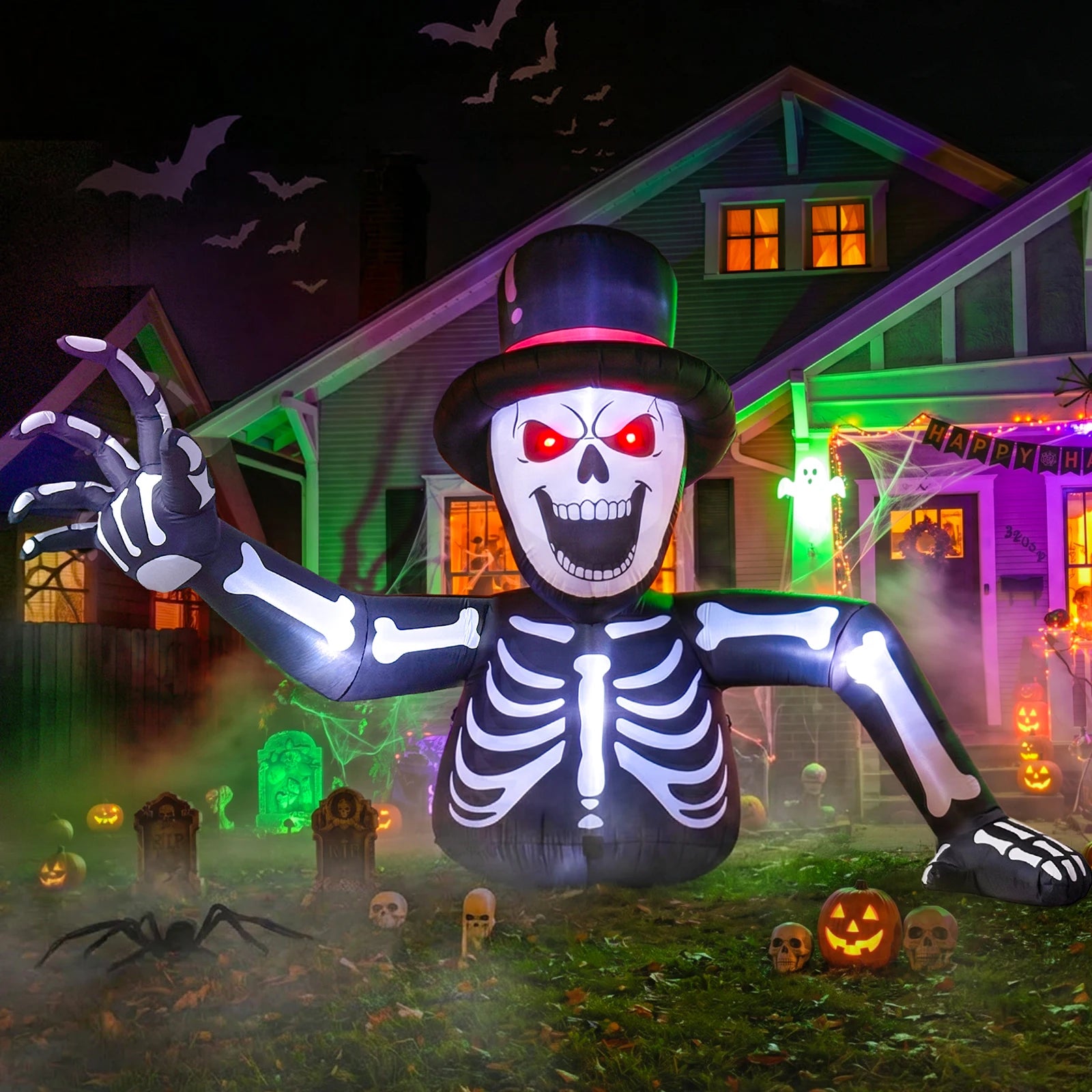 10FT Inflatable Halloween Skeleton Decoration Spooky Half-Body Skull Garden Outdoor Decor for Yard Festive - product image 5