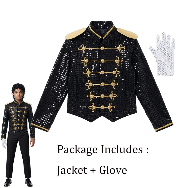 Child Michael Military Jacket Halloween Dress Up Smooth Criminal Cosplay Boy Michael Jackson Beat It Billie Jean Costume