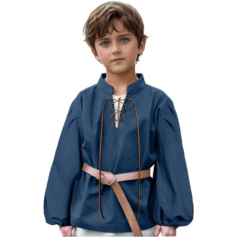 Boys Medieval Pirate Shirt Kids Renaissance Lace up Scottish Jacobite Ghillie