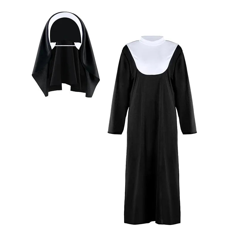 Halloween Costume Women's Nun Costume Traditional Adult Sister Black Robe Religious - View 6