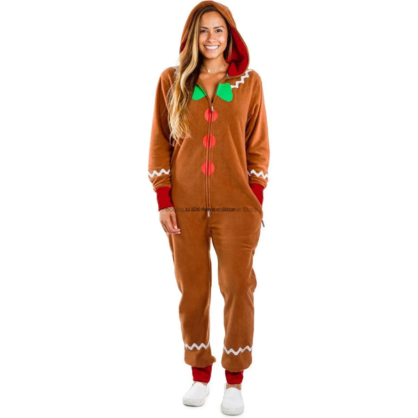 Gingerbread Long Sleeve Zipper Halloween Costume for Adults - Hooded