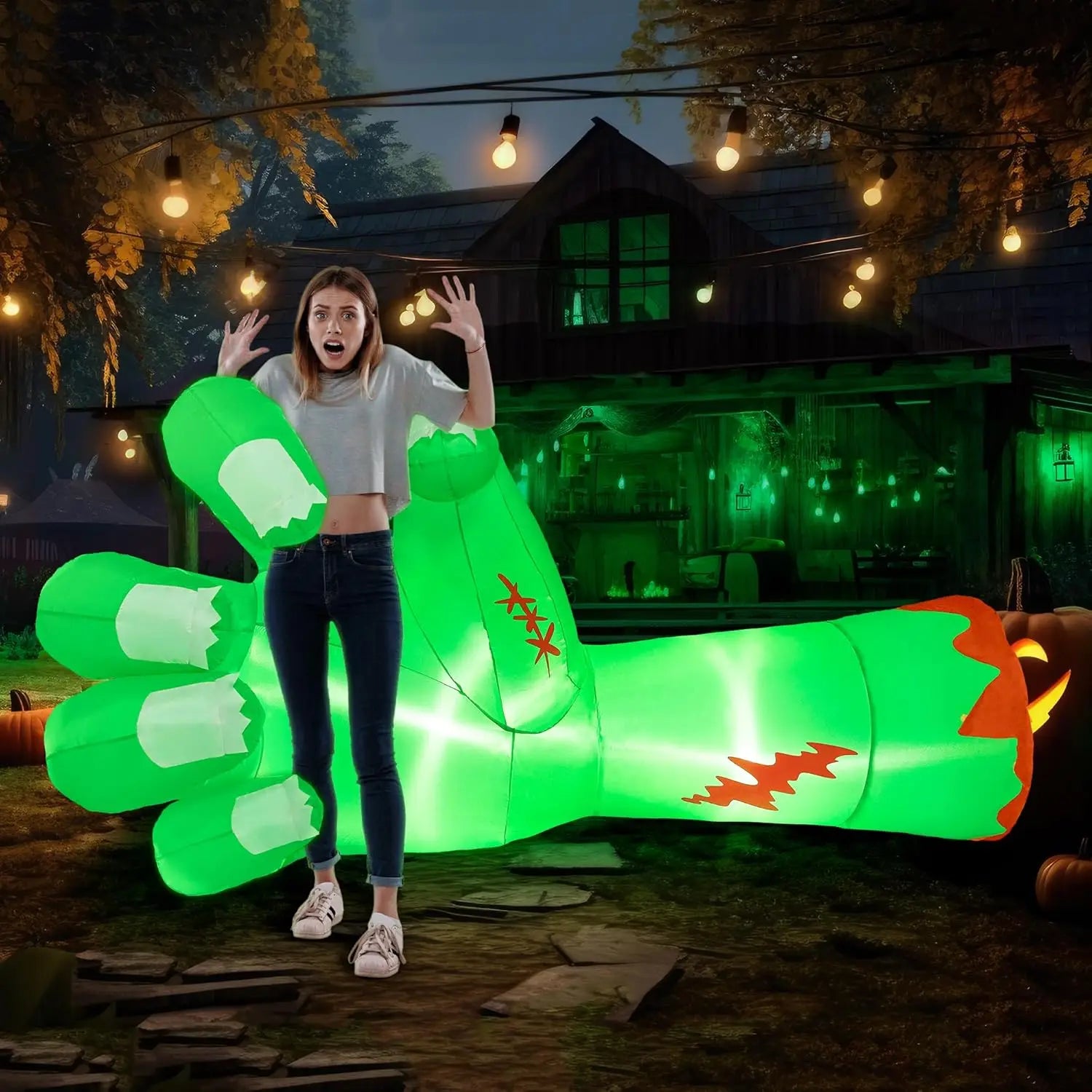 9 Ft Giant Zombie Arm Halloween Inflatable – Lighted Outdoor Yard Decoration