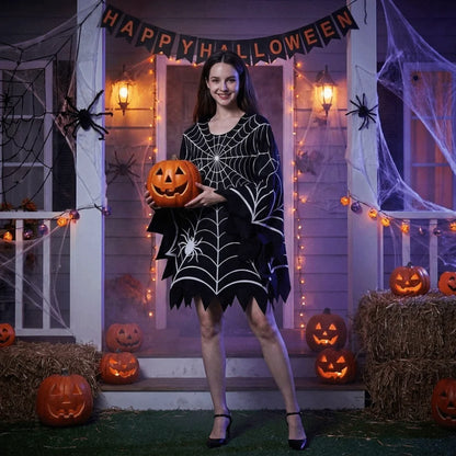 Creative Scary Spider Web Cloak Creepy Black Shawl Poncho Cape Costume - alternate view 4
