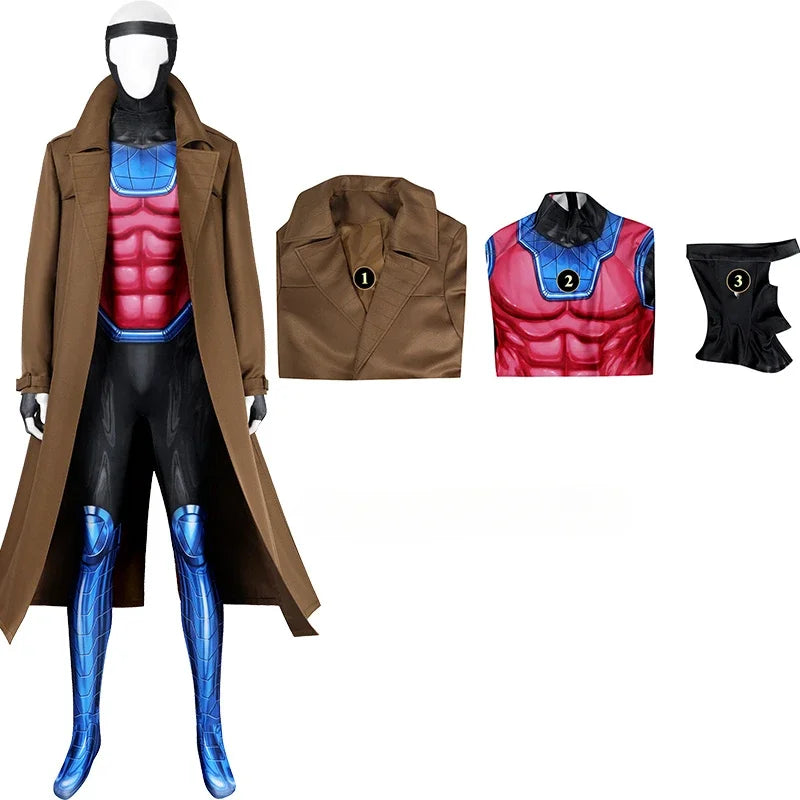 X Gambit Remy Cosplay Costume Man Battle Suit Leather Long Trench - view 7