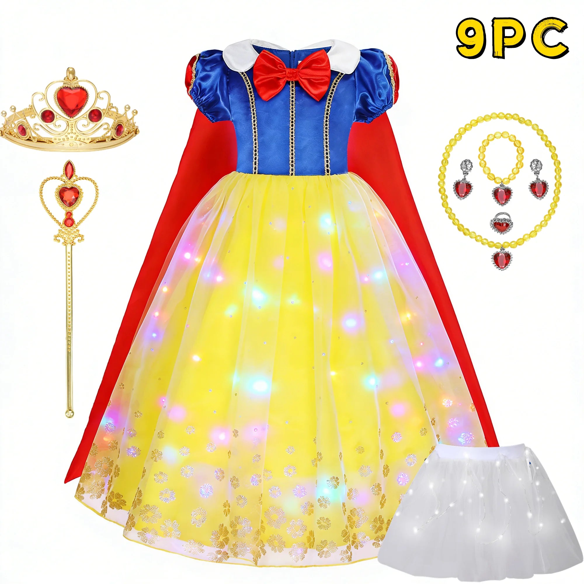 LED Snow Princess Costume for Girls | Dress, Cape & Headpiece Options