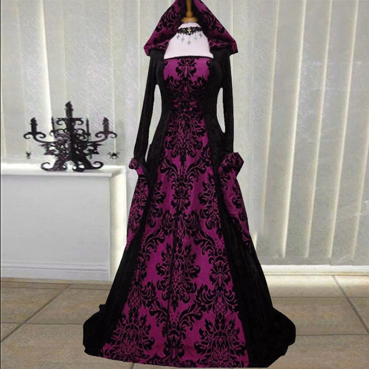 Costume Wicca Witch Medieval Dress Women Adult Plus Size Scary Costume Gothic Wizard