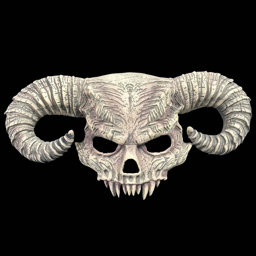 Realistic Satan's Bull Horn Latex Mask Horror Ox Horn Demon Hood MasqueradeHalloween