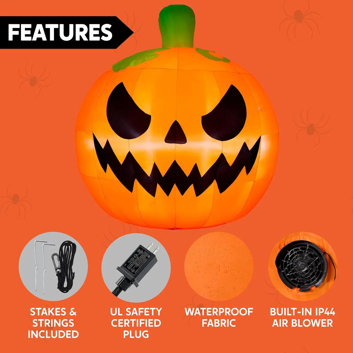 10FT Tall Giant Inflatables Pumpkin with Built-in LED Lights Outdoor