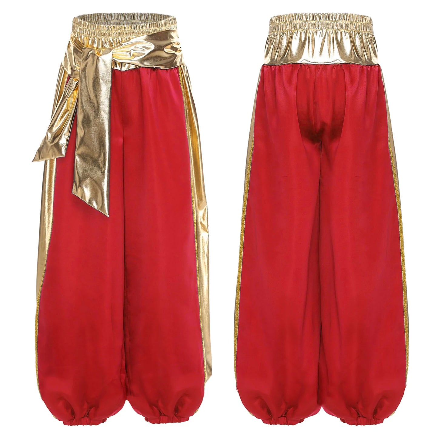 Kids' Arab Prince Satin Dhoti Pants Elastic Waistband Loose Baggy Trousers Costume - alternate view 8