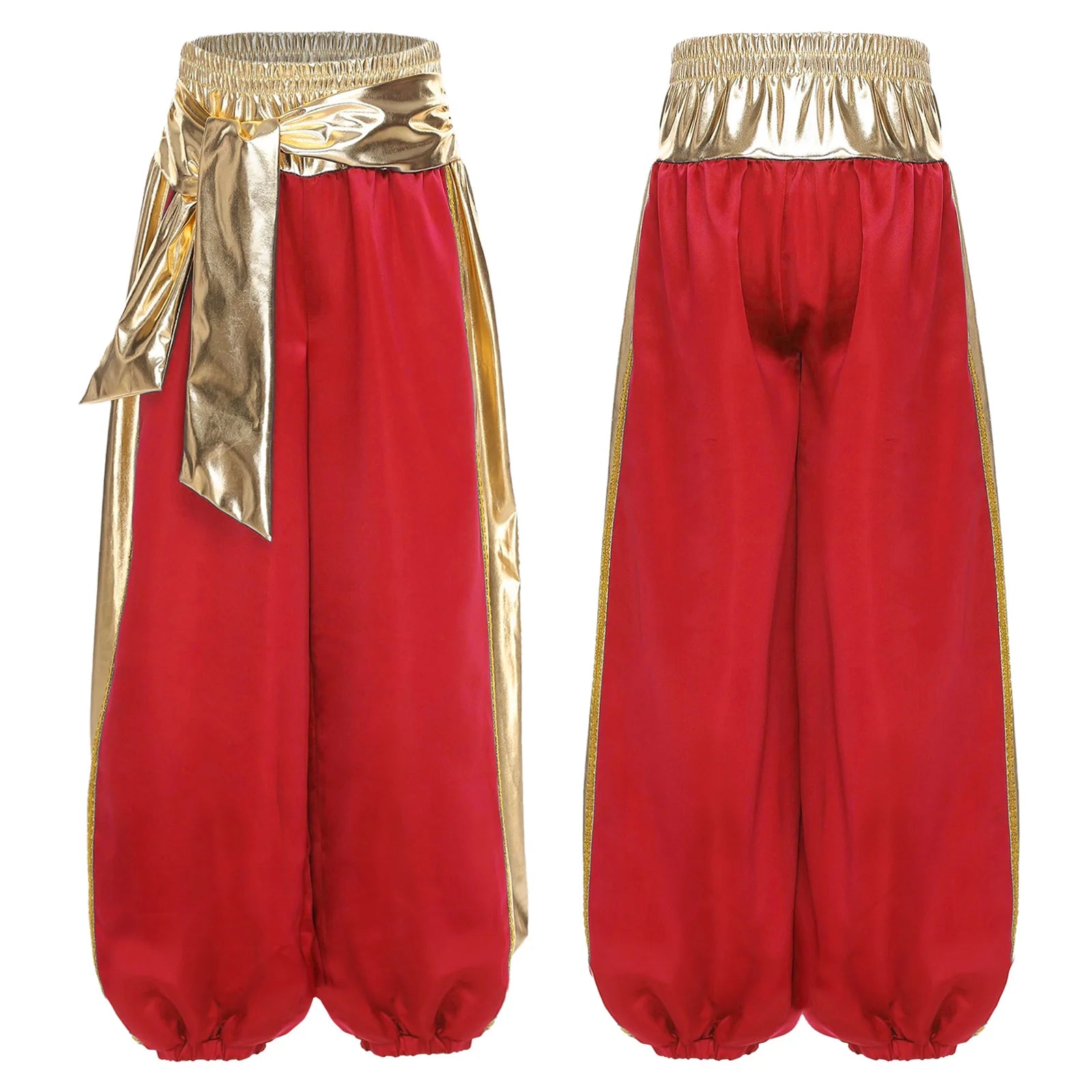 Kids' Arab Prince Satin Dhoti Pants Elastic Waistband Loose Baggy Trousers Costume - alternate view 8