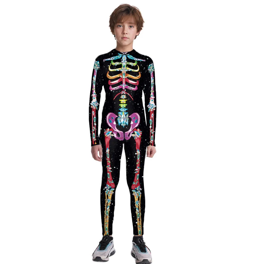 Halloween Skeleton Jumpsuit Bloody Clown Cospaly Costume Robot Day of the Dead Bloody - boy-1003 / S