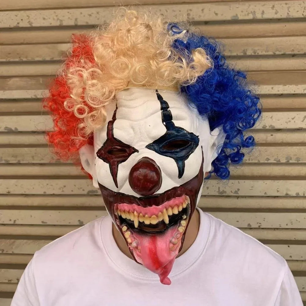 Terrifying Clown Costume Mask Toothy Tongue Out Latex Material Ghost Festive Mask Scary - View 2