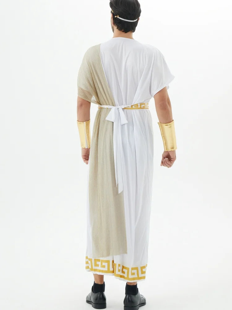 Halloween Costume Ancient Greek Gods Zeus Costumes Adult King of Rome Stage Show Dress - WHITE / XS（old）