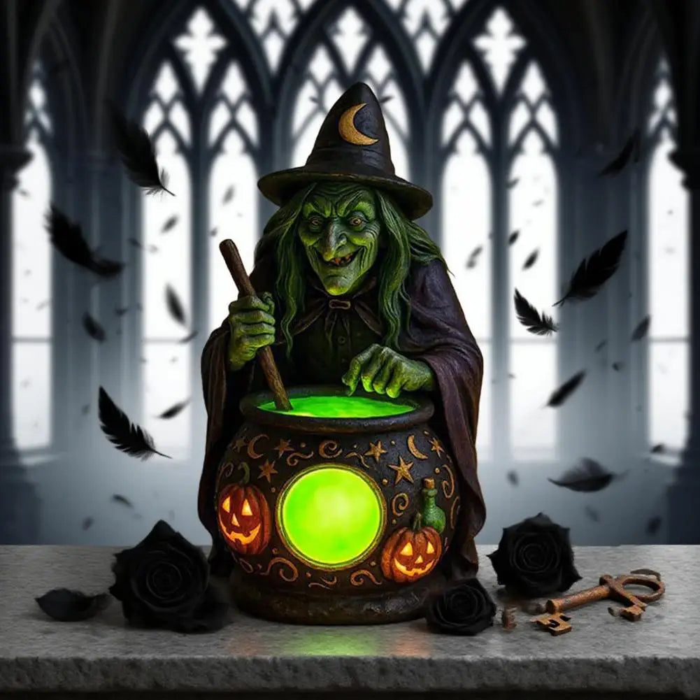 Halloween Witch Cauldron Lamp with Eerie Green Glow LED Witch Ghost Lamps Spooky Witch Brewing Pot Light Home - product image 5