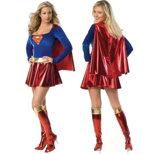 Superwoman Dress Costume Super Girls Dress Shoe Covers Suit Superhero Women's Superhero - Adult dress suit / L