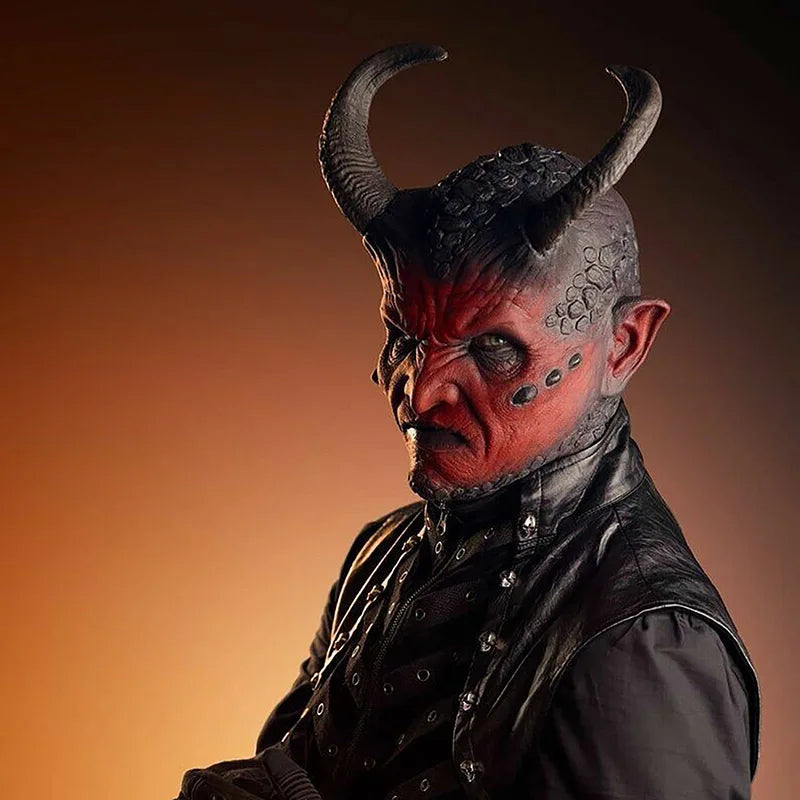 Horror Demon Latex Mask Halloween Evil Role Playing Beast Horns Helmet Performance CarnivalParty
