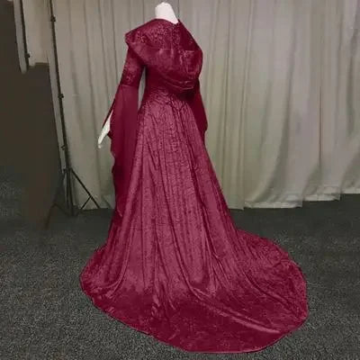 Women's Deluxe Witch Dress Medieval Costume Halloween Devil Pagan Witch Wedding Cos Costume Hooded Gown Robe - product image 12