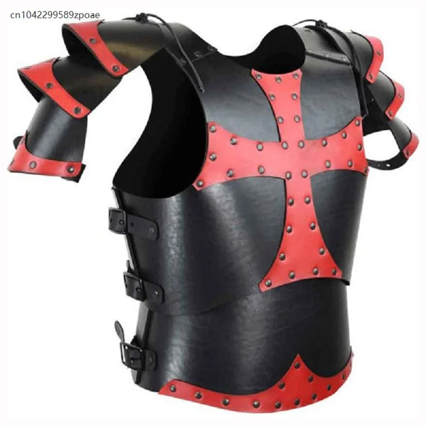 Medieval Crusader Knights Templar Costume Body Chest Armor Steampunk Dark Cross Leather - Brown / One Size