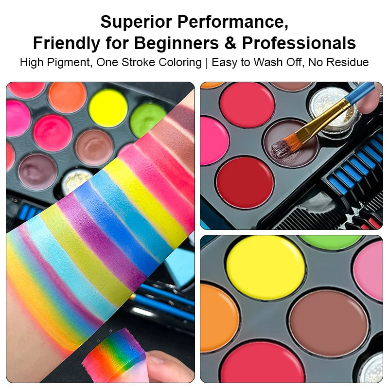 20 Colors Face Body Paint Set Stencils Glitter Brushes Washable - Halloween Makeup - product image 3