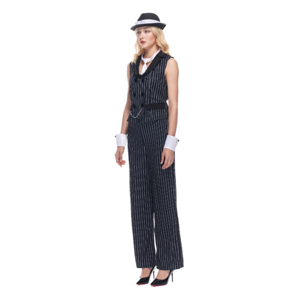 EraSpooky Women Gangster Costume Adult 1920s Pinstripe Suit, Include Sleeveless