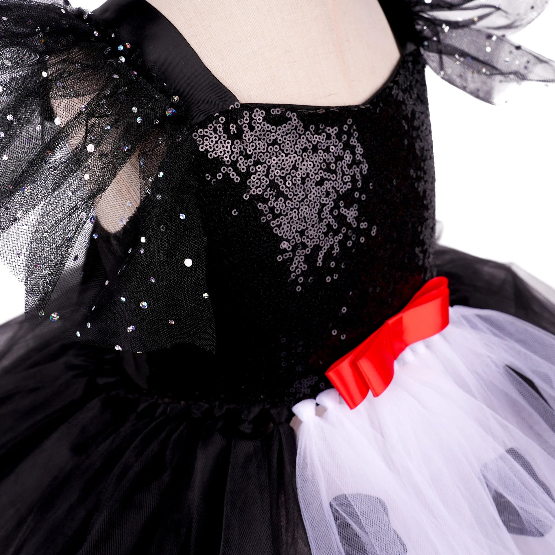Girls Black & White Tutu Halloween Costume with Wig