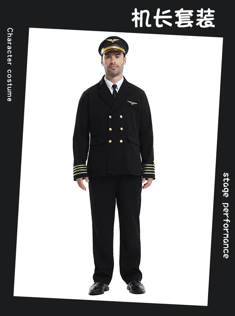 Halloween Costume Performance Airline Captain's Work Suit Flight Attendant Black Uniform - View 6