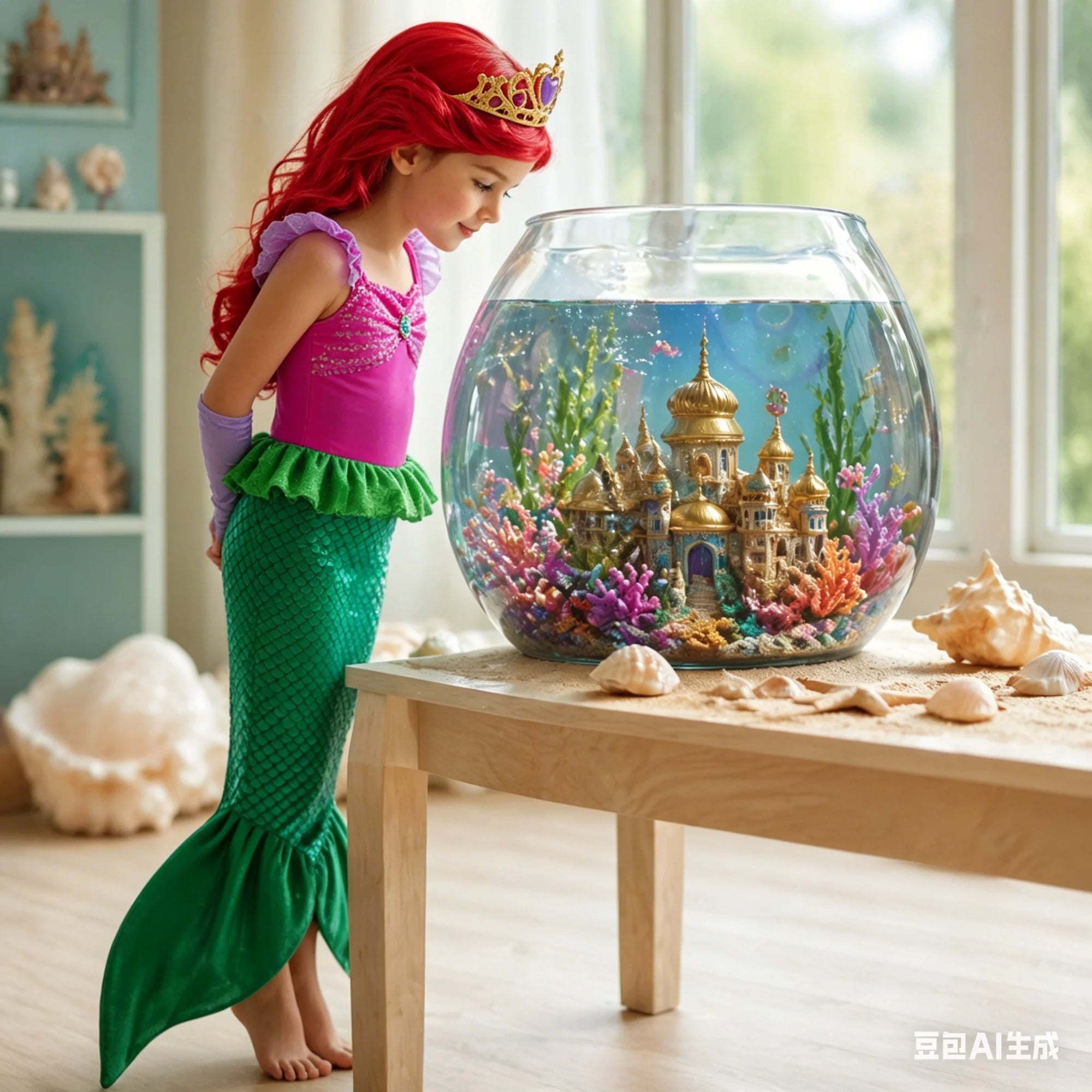 Red-Haired Mermaid Princess Halloween Costume for Kids