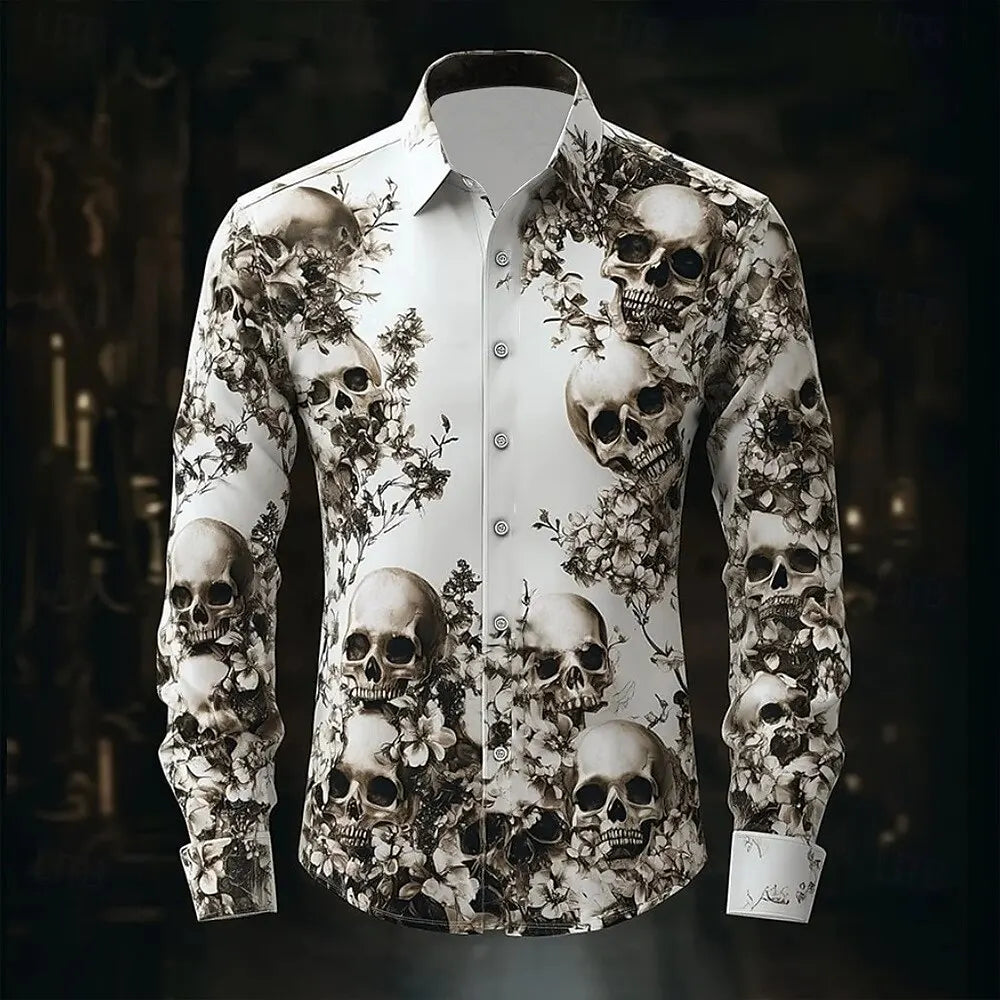 Men's Skeleton Skulls Shirt Button Long Sleeve Costume - alternate view 16