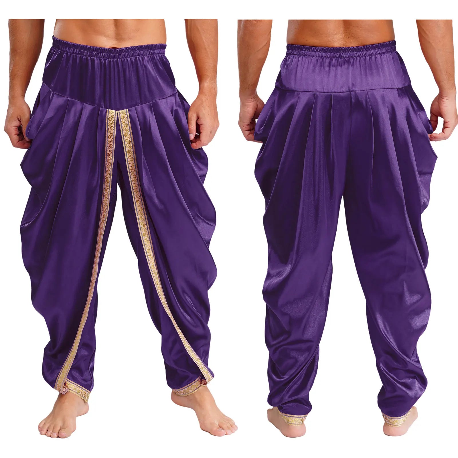 Men's Arabian Prince Elastic Waist Draped Baggy Trousers Satin Costume - alternate view 7