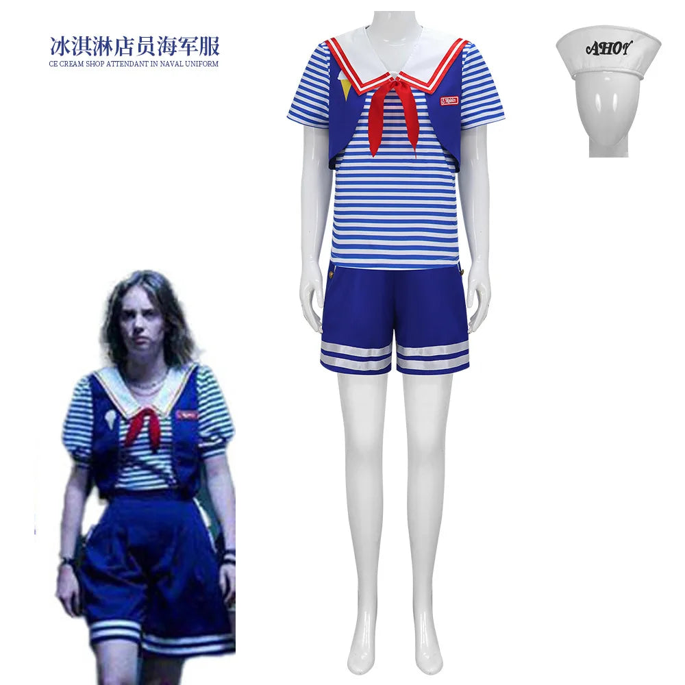 Steve Harrington Costume Scoops Ahoy Robin Costume Sailor Girl Skirt Uniform Suit Outfit - Female / S