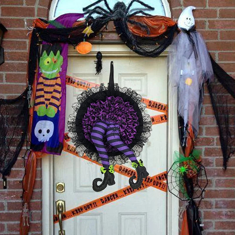 Witch Hat & Legs Halloween Door Wreath